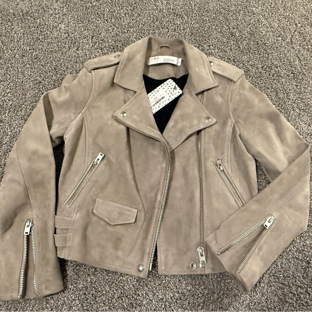 IRO Women's Beige/Grey Suede Leather Jacket size 38